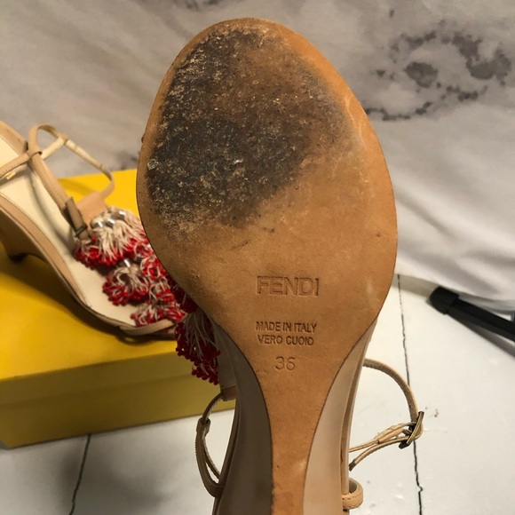 FENDI Red Beaded T-Strap Wedges - Picture 4 of 8